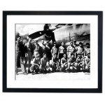 Ground & flight crew of the B-29 "Enola Gay" after the first Atomic Bombing mission on Hiroshima, 1964 Framed Print