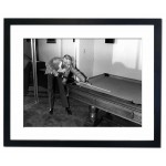 Paul Newman playing pool at the party for the Caesar's Palace Grand Prix, Las Vegas Framed Print