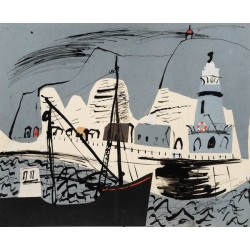 John Piper - Newhaven Harbour and Cliff, Sussex  John Piper - Newhaven Harbour and Cliff, Sussex