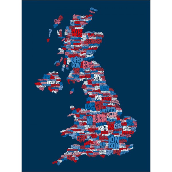 Michael Tompsett - Great Britain UK City Text Map (Blue)