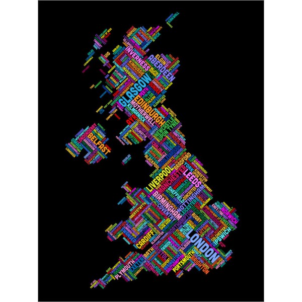Michael Tompsett - Great Britain UK City Text Map (Black)
