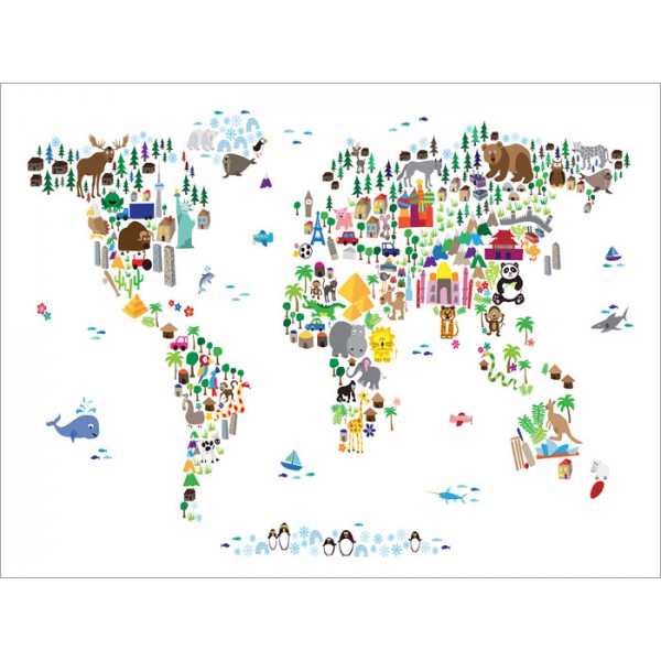 Michael Tompsett - Animal Map of the World for children and kids (White)