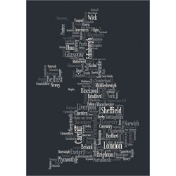 Michael Tompsett - Great Britain UK City Text Map (Black & White)