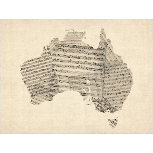 Michael Tompsett - Old Sheet Music Map of Australia Map